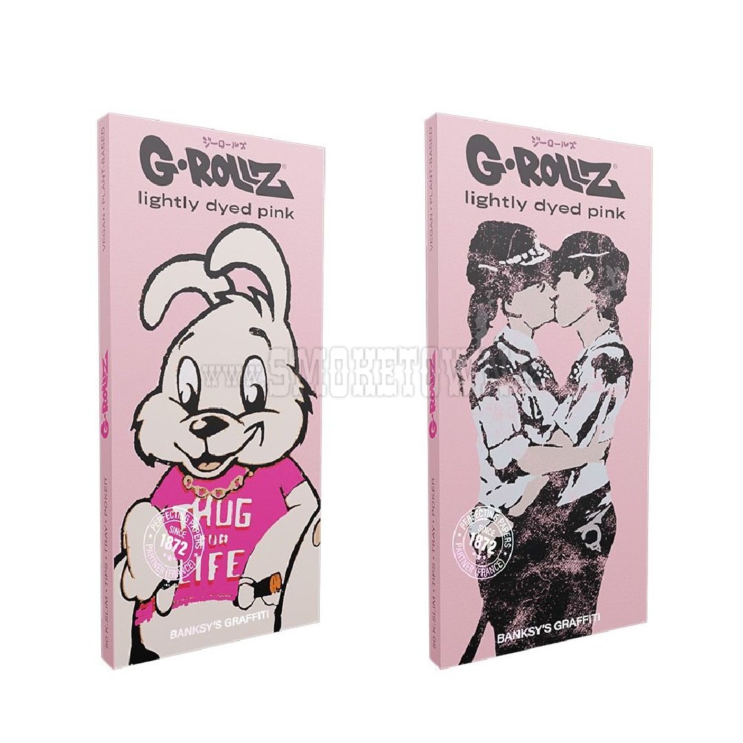 G-Rollz Banksy s Graffiti Dyed Pink Set Rolling Papers + Tips + Tray 2