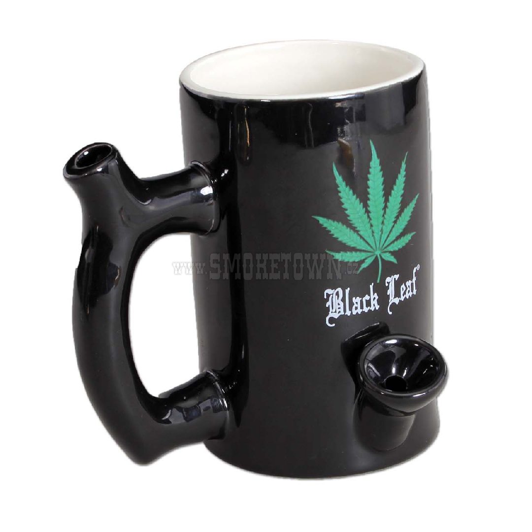Black Leaf Ceramic Mug Bong Wake Bake