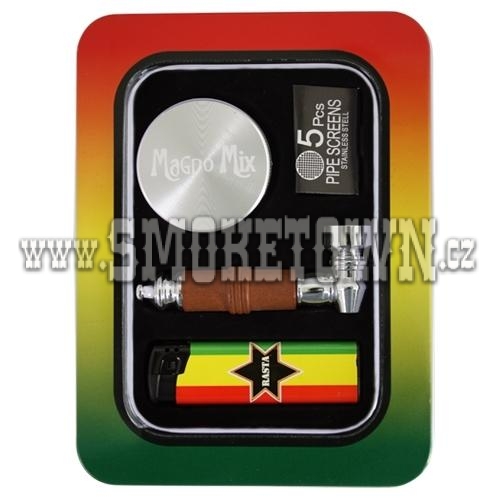 Rasta Metal Pipe Giftset with Grinder and Lighter