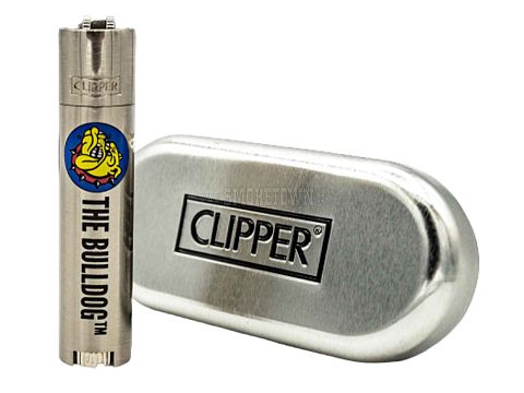 Kovový Clipper The Bulldog s krabičkou stříbrný