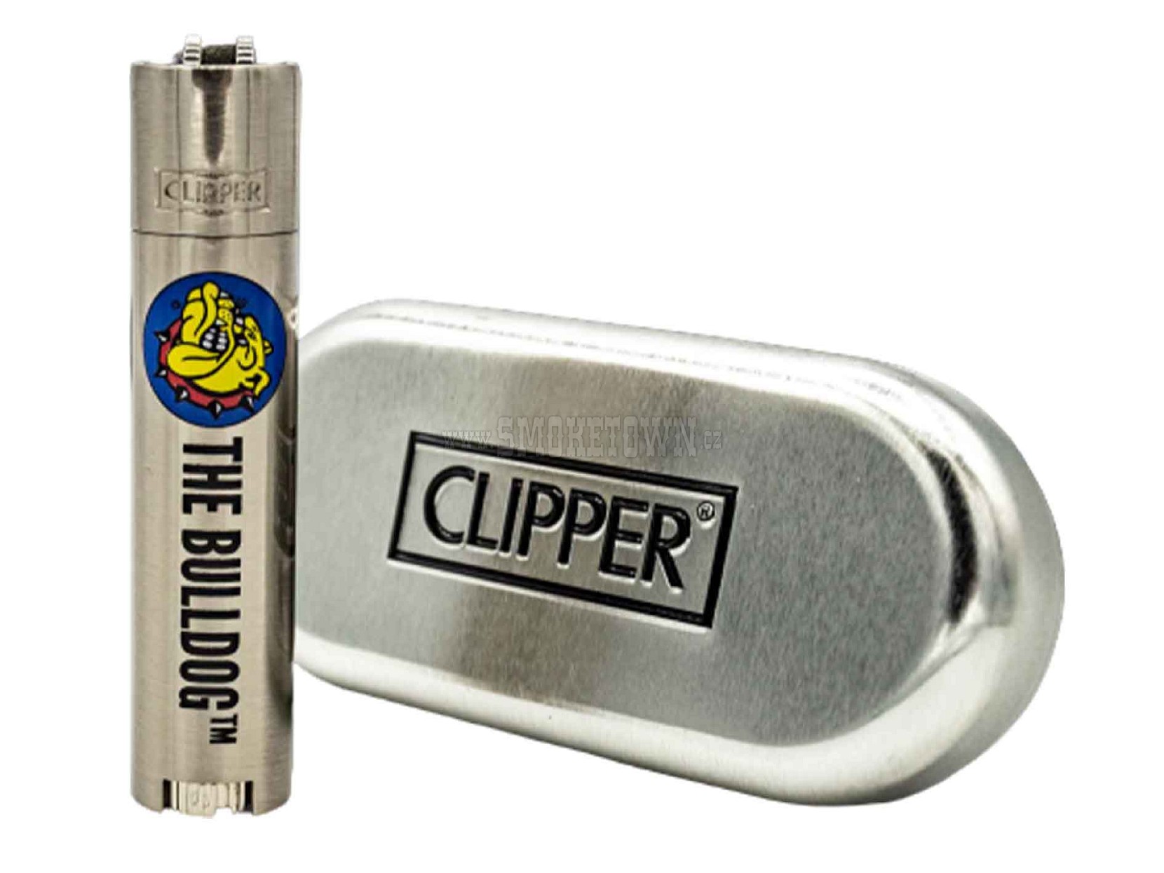 Kovový Clipper The Bulldog s krabičkou stříbrný