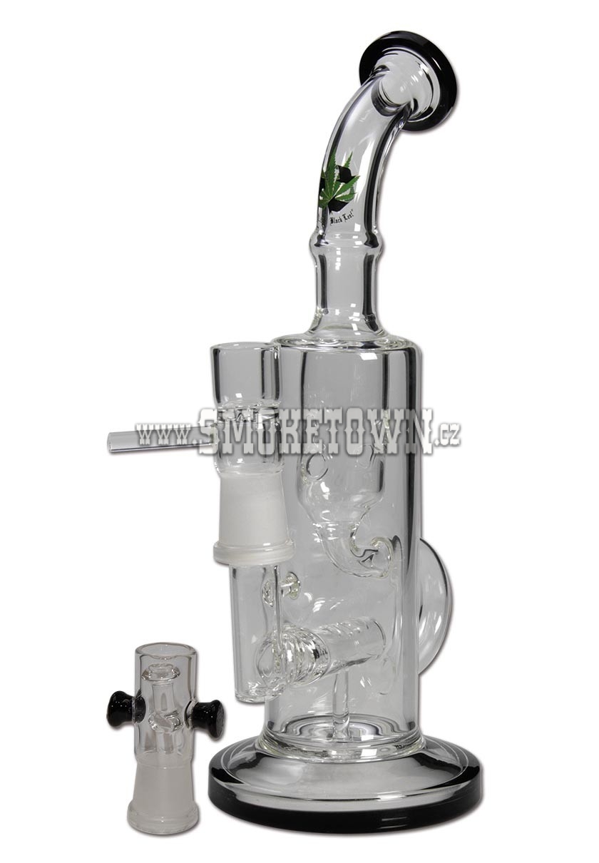 Black Leaf Recycler Glass Bong with Percolator Black 24,5cm