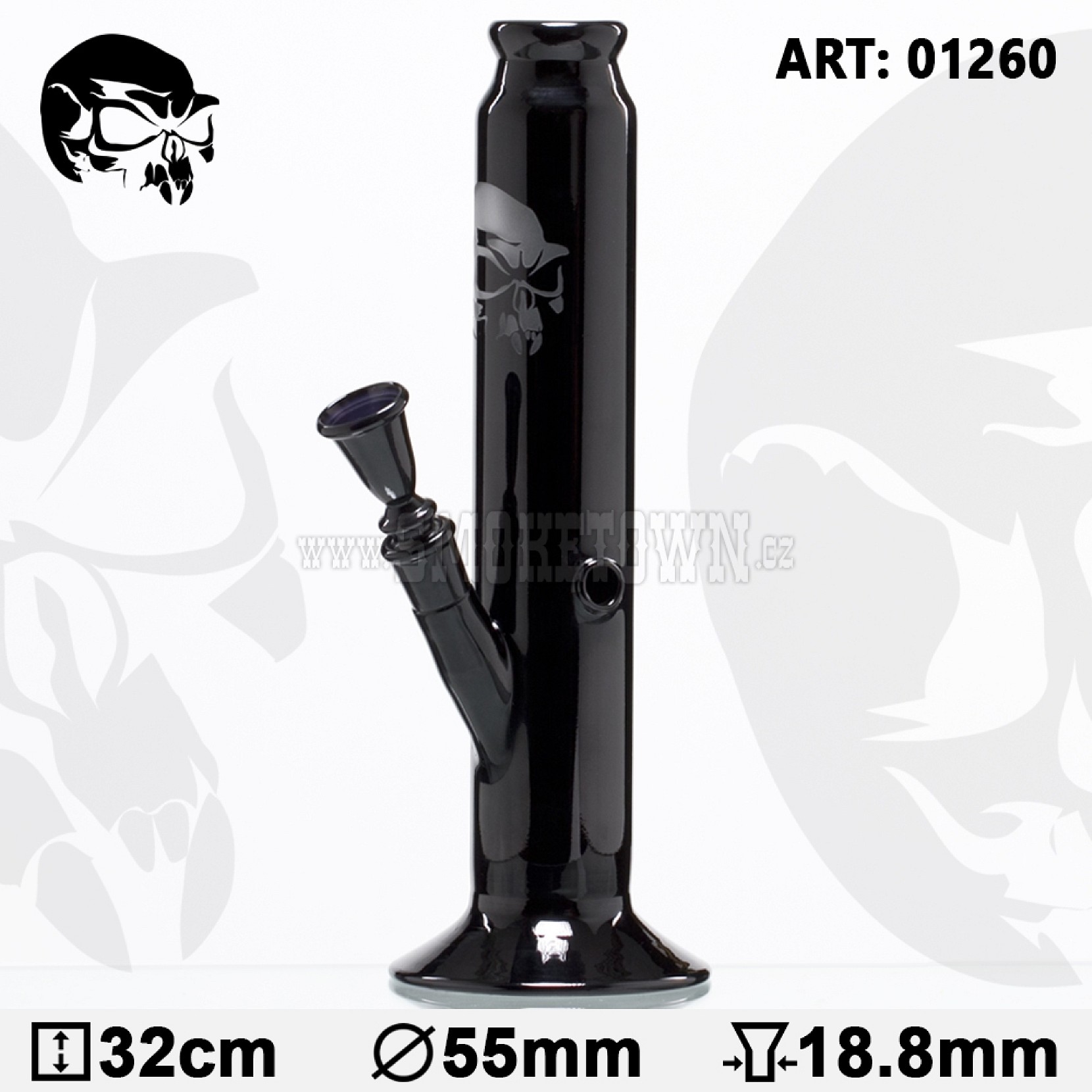 Black Art Skull Glass Bong Black Straight 32cm