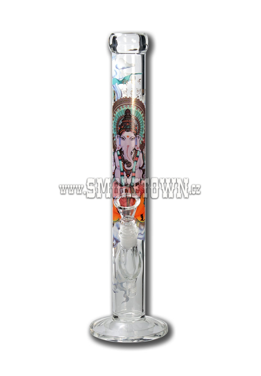 Black Leaf Ganesha Glass Bong All-Over Print Straight 45,5cm