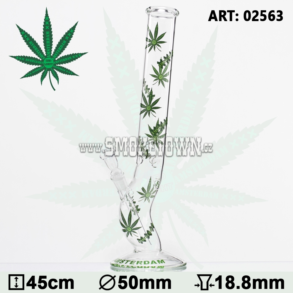 Amsterdam XXX Green Leafs Glass Bong Curved 45cm