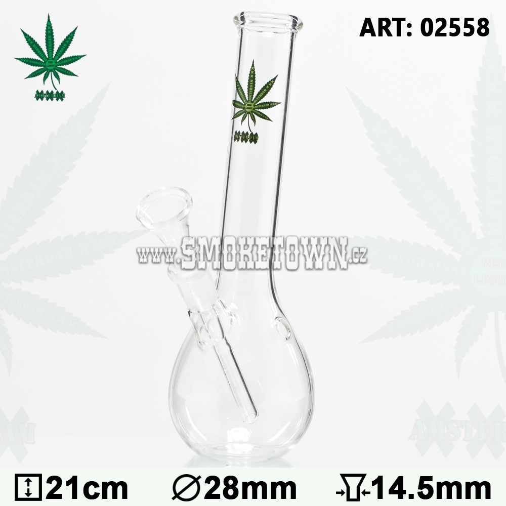 Amsterdam XXX Green Leafs Glass Bong Flask 21cm