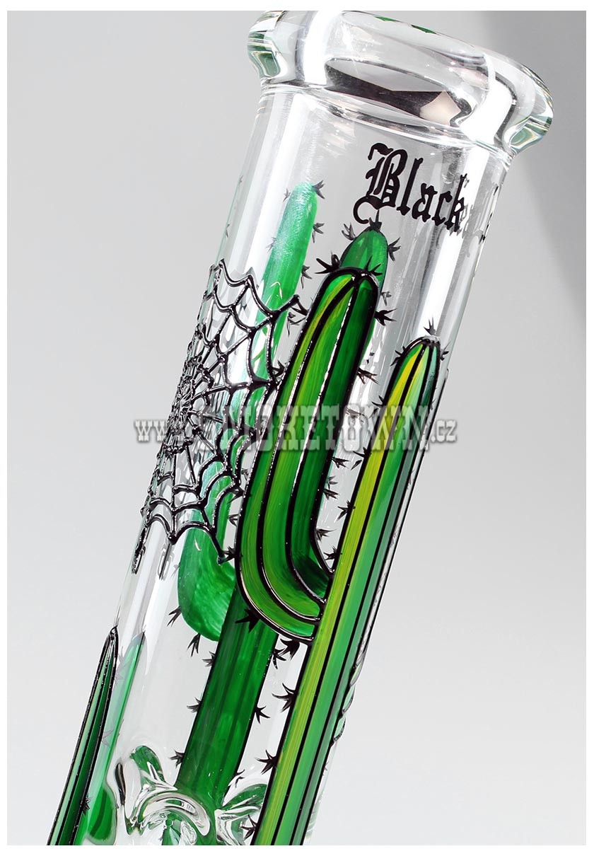 Black Leaf Cactus Hand Painted Glass Bong Cone 32cm