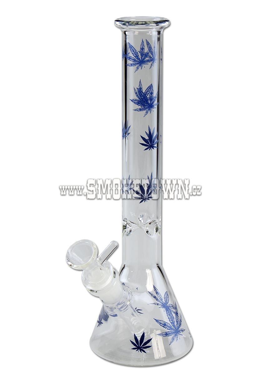 Hemp Leaves Blue ICE Glass Bong Cone 28cm