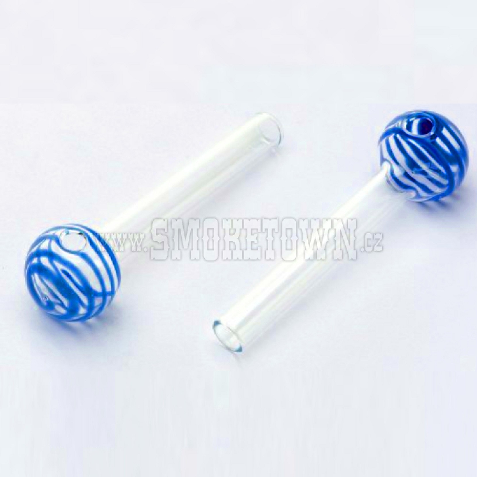 Glass Oil Pipe Stripe Blue 10cm