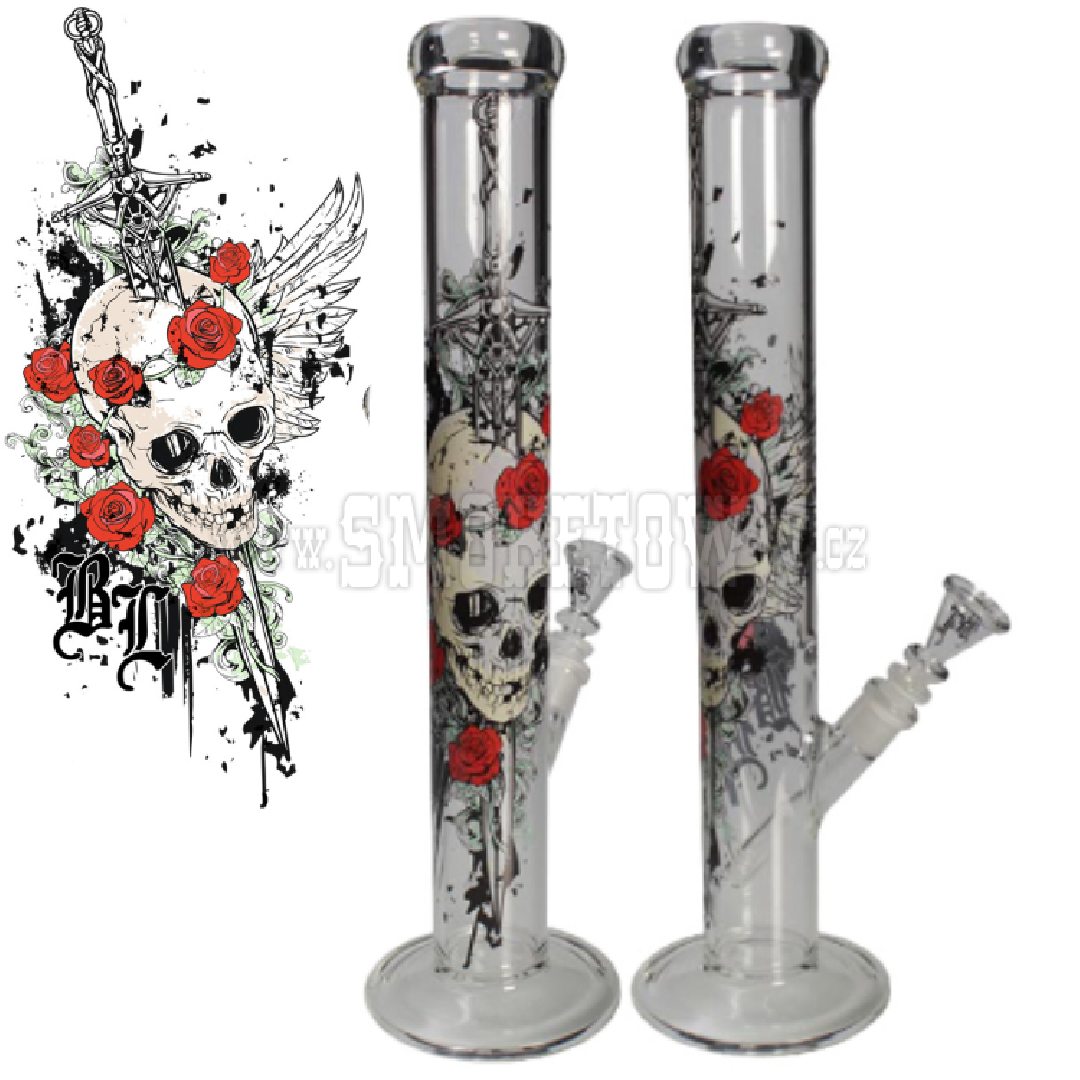 Black Leaf Skull Glass Bong Straight 45cm