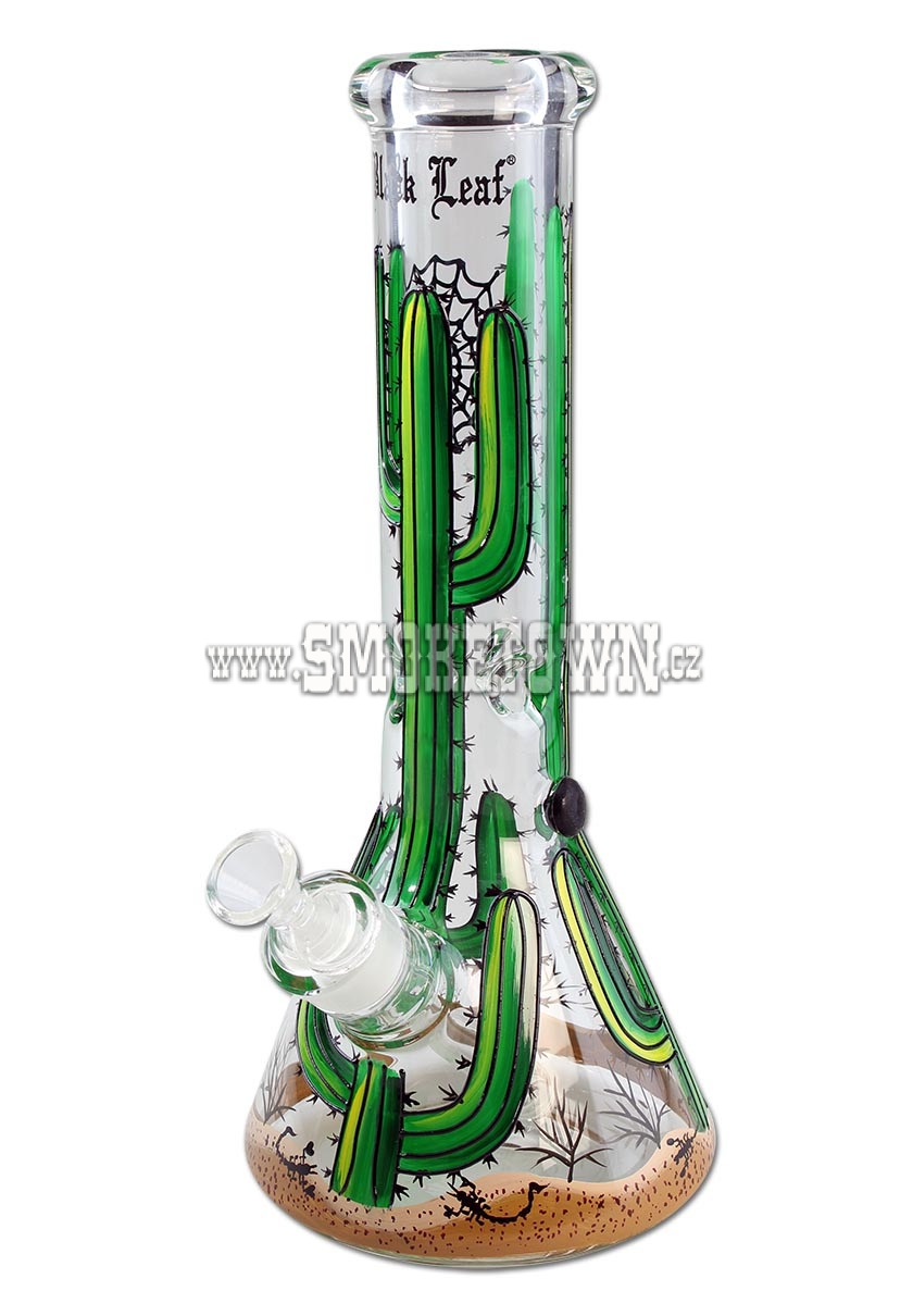 Black Leaf Cactus Hand Painted Glass Bong Cone 32cm