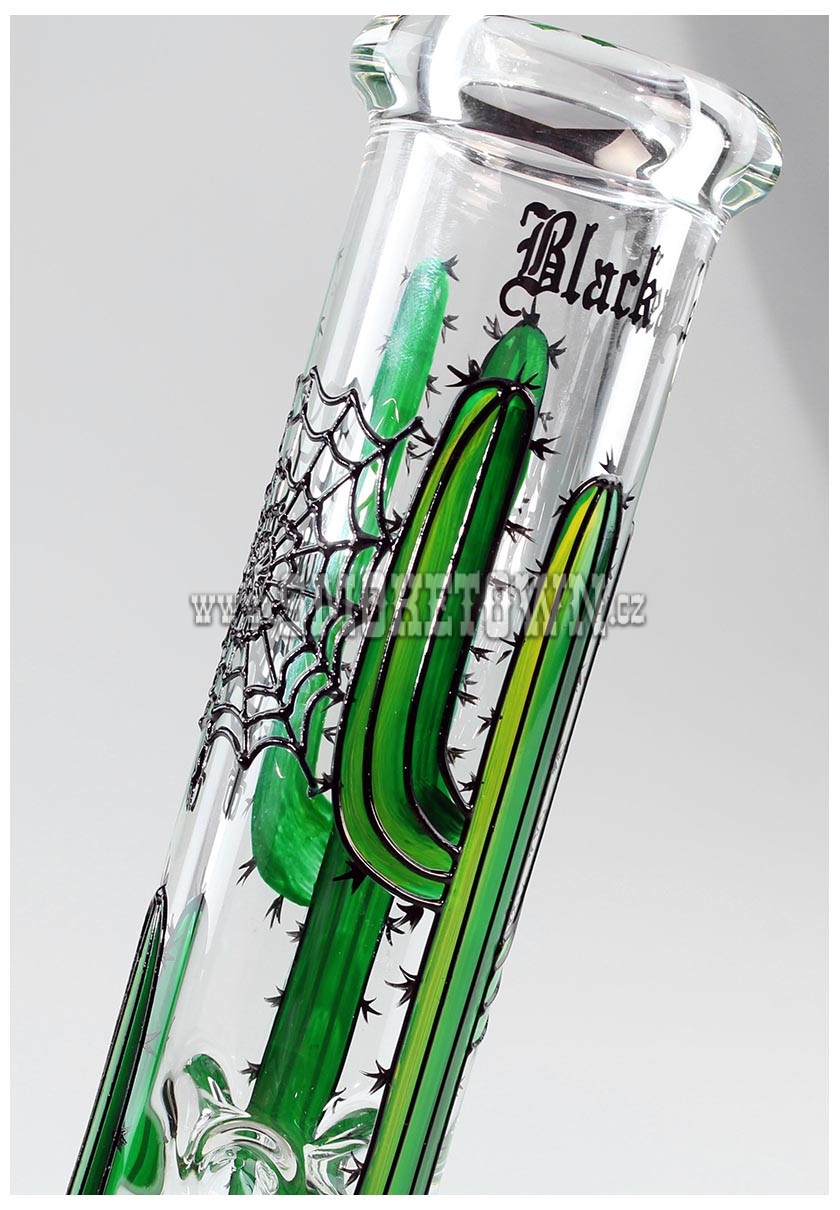 Black Leaf Cactus Hand Painted Glass Bong Cone 32cm 2