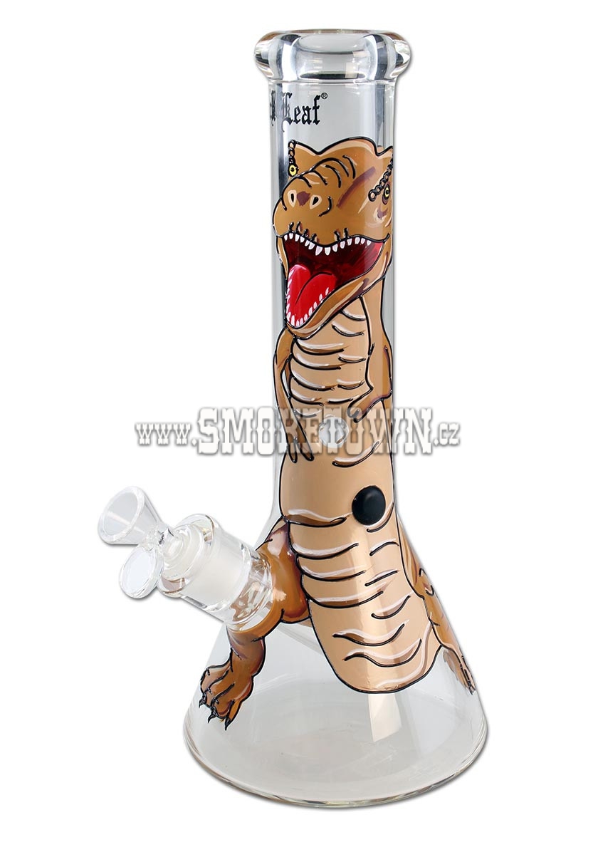 Black Leaf Dino Hand Painted Glass Bong Cone 32cm