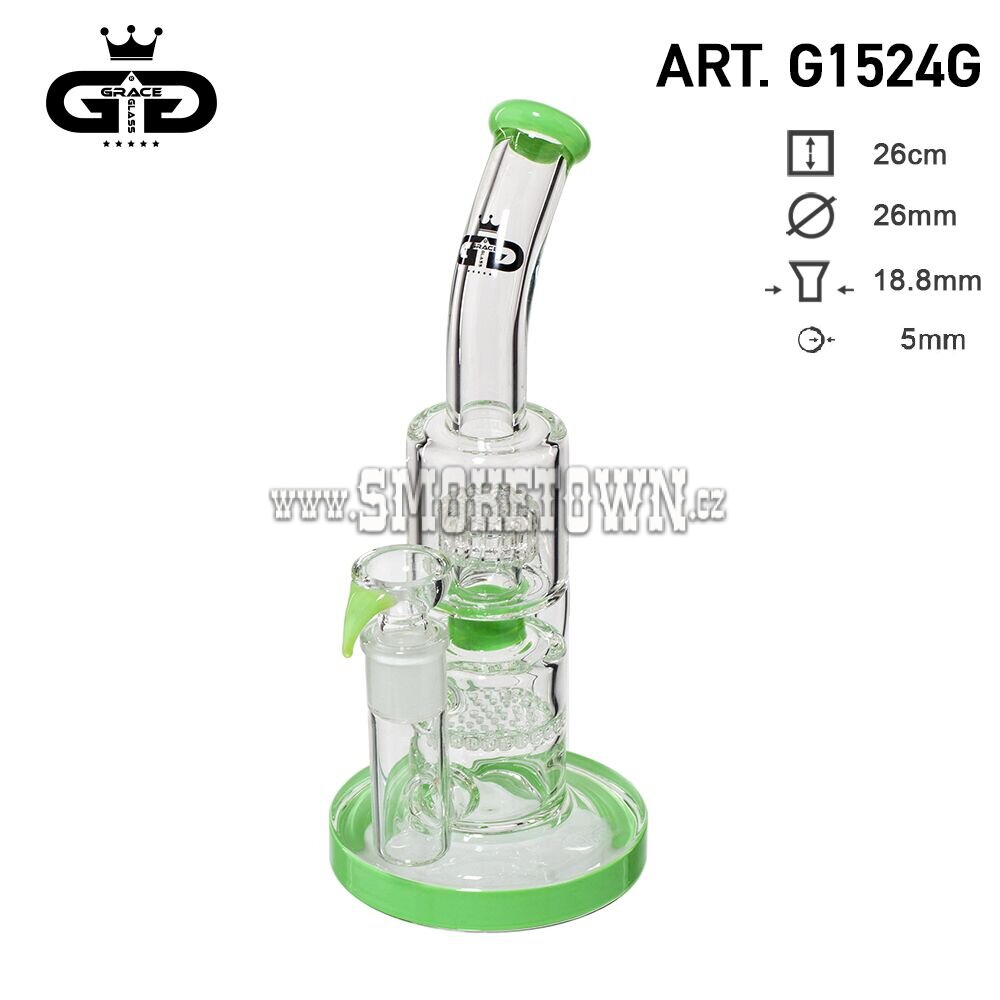 Grace Glass Double Bubble Glass Bong Green 26cm