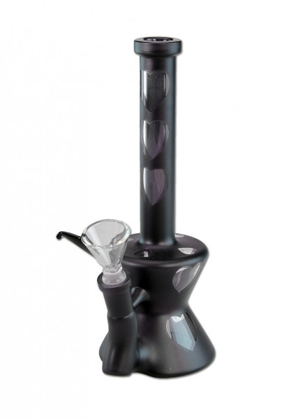 Glass Bong with Hearts matt Black 20cm