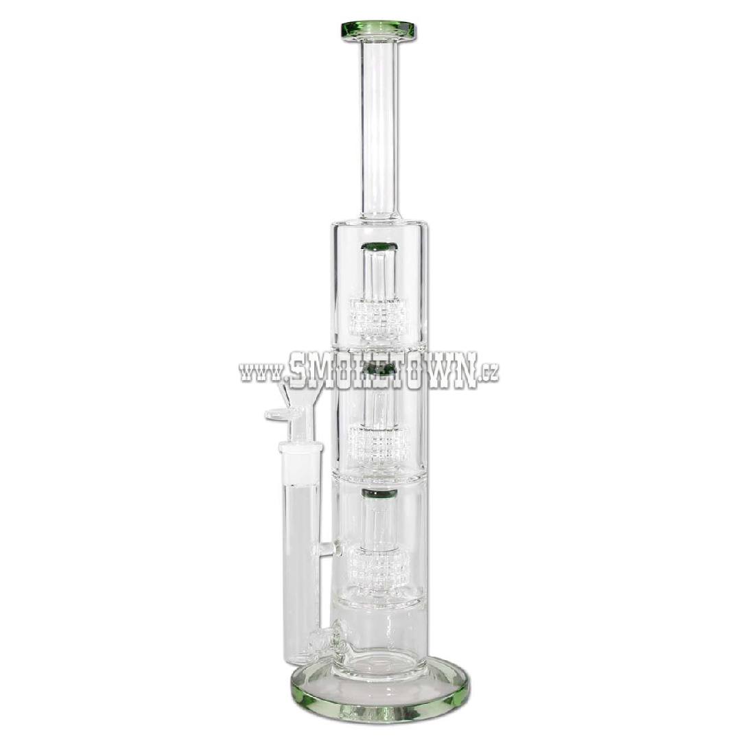 Black Leaf Triple Glass Bong 3x Drum Perco green 46cm