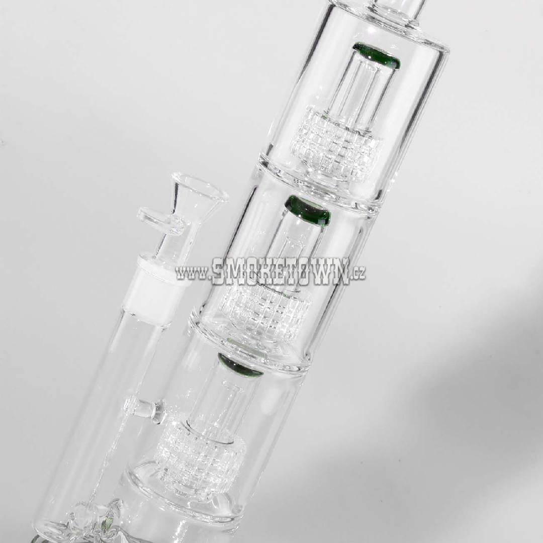 Black Leaf Triple Glass Bong 3x Drum Perco green 46cm 2