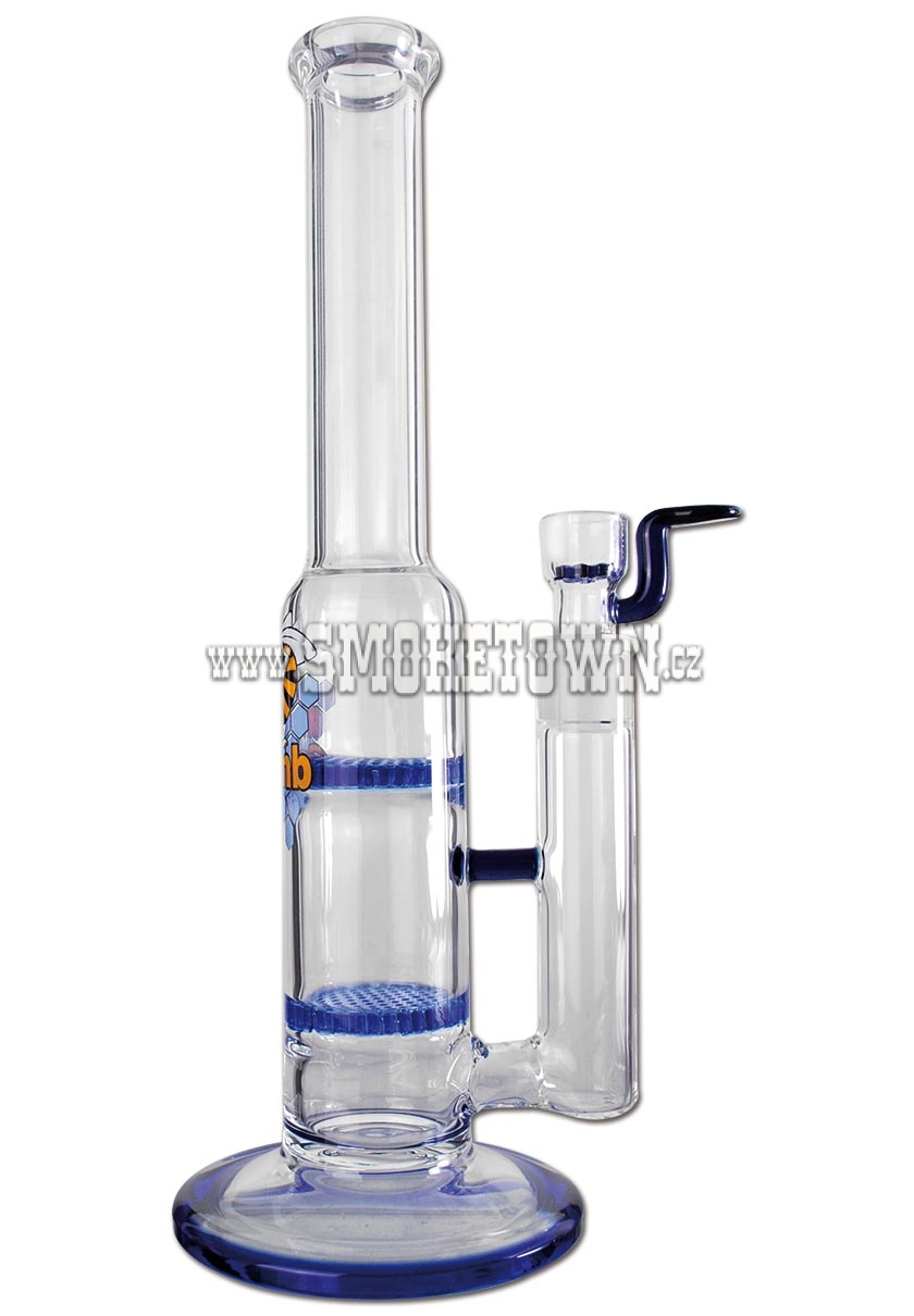 Black Leaf Glass Bong with Double HoneyComb 32cm