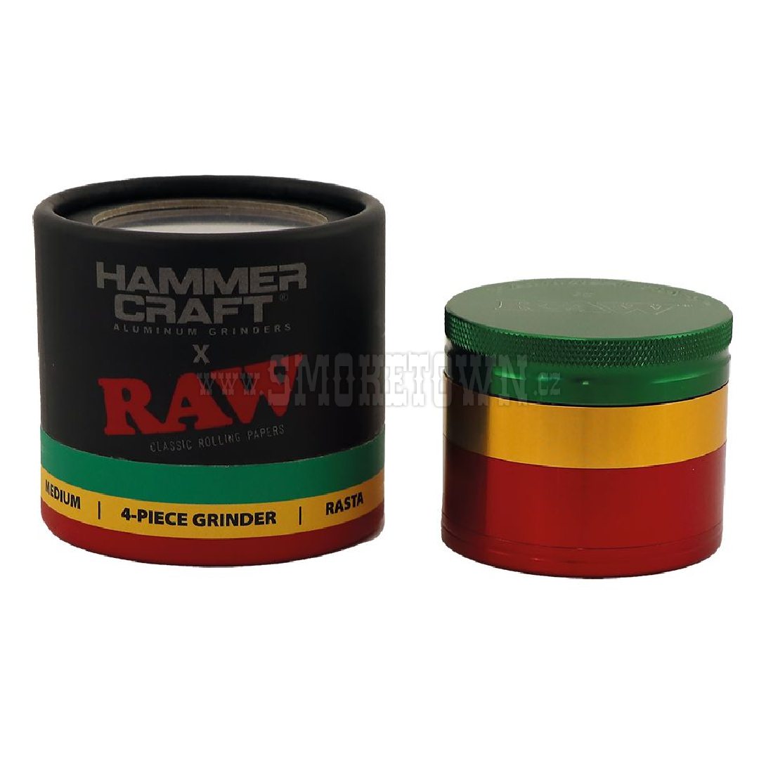 RAW Hammer Craft Medium Aluminium Grinder Rasta 4 Parts – 55mm