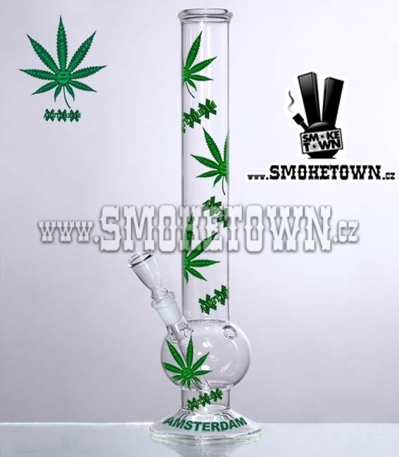 Amsterdam XXX Green Leafs Glass Bong Flask 45cm